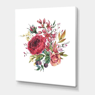 Designart - Vintage Burgundy Rose and Wildflowers