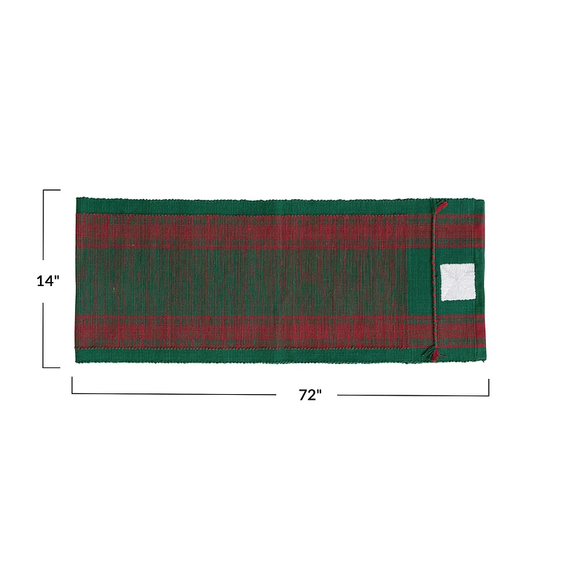 Hello Honey® 72" Green & Red Woven Cotton Table Runner with Stripes