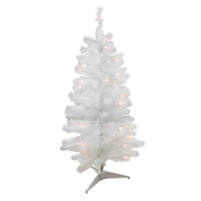 4ft. Pre-Lit White Slim Tinsel Artificial Christmas Tree, Clear Lights