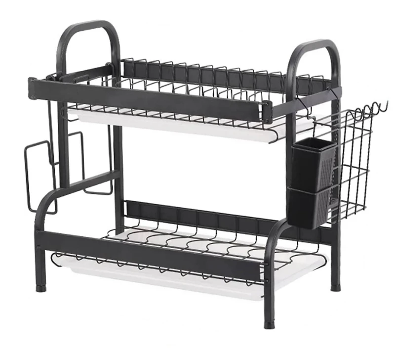 NEX™ 16.5" Black 2-Tier Kitchen Dish Rack with Utensil Holder