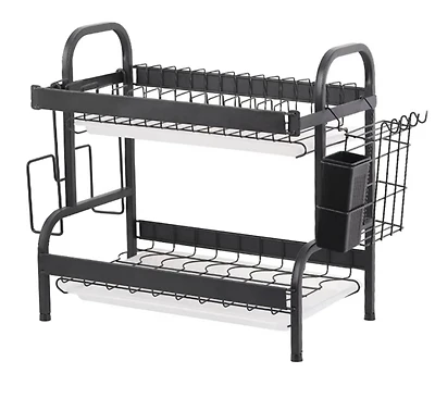 NEX™ 16.5" Black 2-Tier Kitchen Dish Rack with Utensil Holder