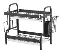 NEX™ 16.5" Black 2-Tier Kitchen Dish Rack with Utensil Holder