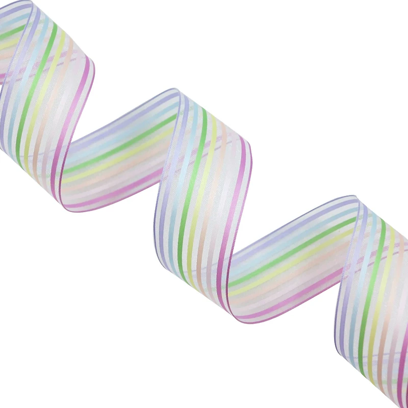 1.5" x 3yd. Pastel Rainbow Striped Wired Sheer Ribbon by Celebrate It™ 360°™