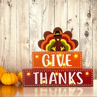 Glitzhome® 12" Pre-Lit Thanksgiving Wooden Turkey Table Décor LED Lights
