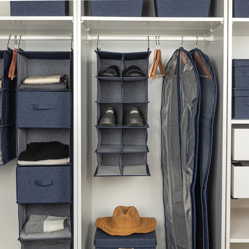 Household Essentials Denim 27" Cotton Blend & Plastic 10 Shelf Closet Shoe Organizer