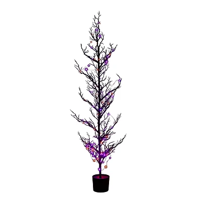 5ft. Pre-Lit Artificial Halloween Black Spooky Twig Tree with 200 Orange & Purple Copper Wire String LED Lights