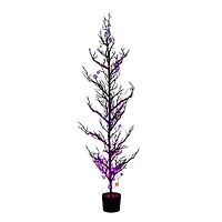 5ft. Pre-Lit Artificial Halloween Black Spooky Twig Tree with 200 Orange & Purple Copper Wire String LED Lights