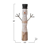 Hello Honey® 20" Snowman Hand-Carved Mango Wood Accent