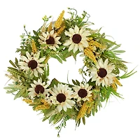 24" Beige Sunflowers Artificial Fall Harvest Wreath