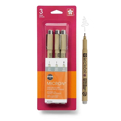 Micron® Fine & Bold Line Light Cool Gray Pen Set