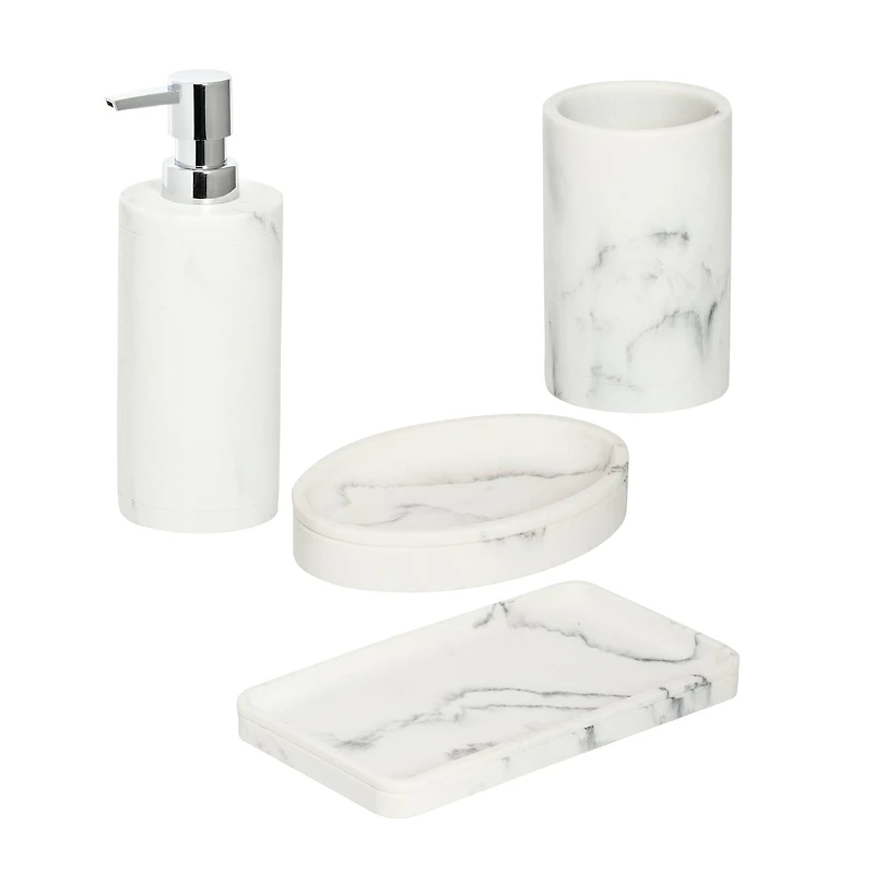 Honey Can Do Off-White Marble Bath Accessory Set