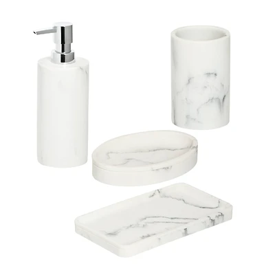Honey Can Do Off-White Marble Bath Accessory Set