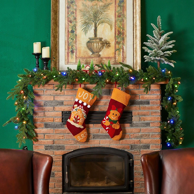 Glitzhome® 9ft. Pre-Lit Greenery Christmas Garland with Timer