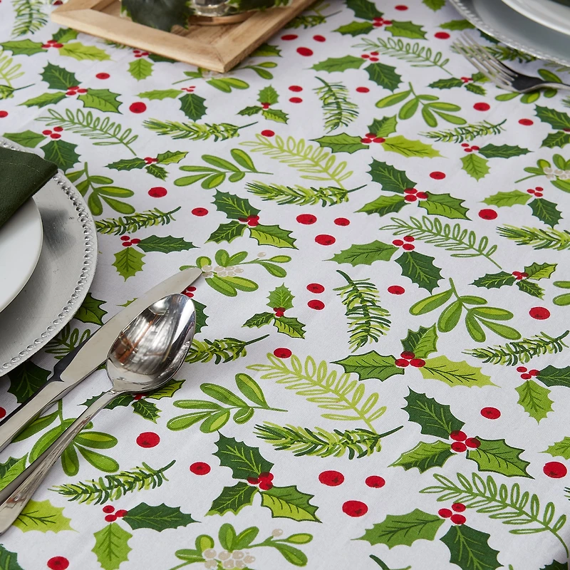 DII® 52" Boughs of Holly Print Tablecloth