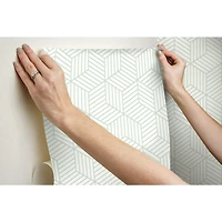 RoomMates Striped Green & White Hexagon Peel & Stick Wallpaper