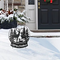 Glitzhome® 2.5ft. Metal Water Globe with Reindeer Family Silhouette Yard Stake