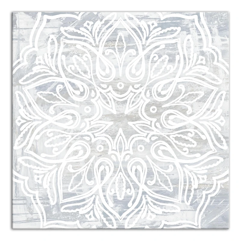 White Textured Medallion III 16" x 16" Canvas Wall Art