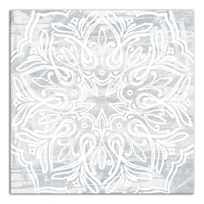 White Textured Medallion III 16" x 16" Canvas Wall Art