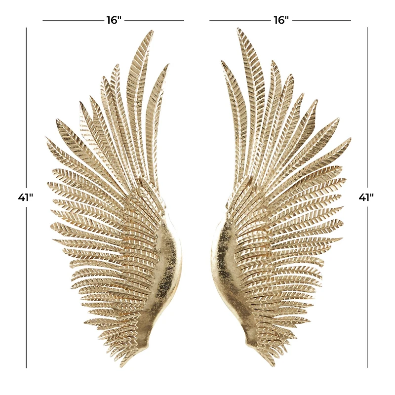 16" x 41" Gold Metal Bird Wing Wall Décor Set with Textured Metallic Finish