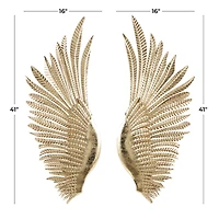 16" x 41" Gold Metal Bird Wing Wall Décor Set with Textured Metallic Finish