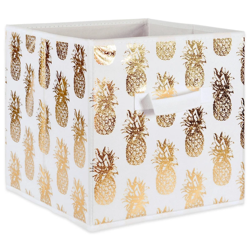 DII® 13" Nonwoven Polyester White & Gold Pineapple Storage Cube, 2ct.