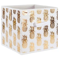 DII® 13" Nonwoven Polyester White & Gold Pineapple Storage Cube, 2ct.