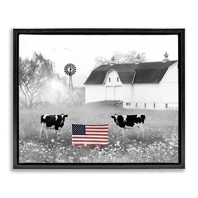 Stupell Industries Americana Barn Country Cows Flag Floater Framed Art