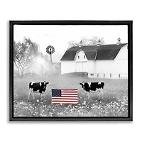 Stupell Industries Americana Barn Country Cows Flag Floater Framed Art