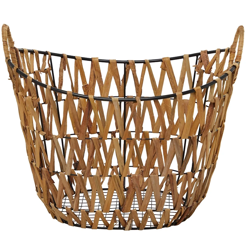 The Novogratz Brown Metal Storage Basket with Handles 20" x 15" x 16"
