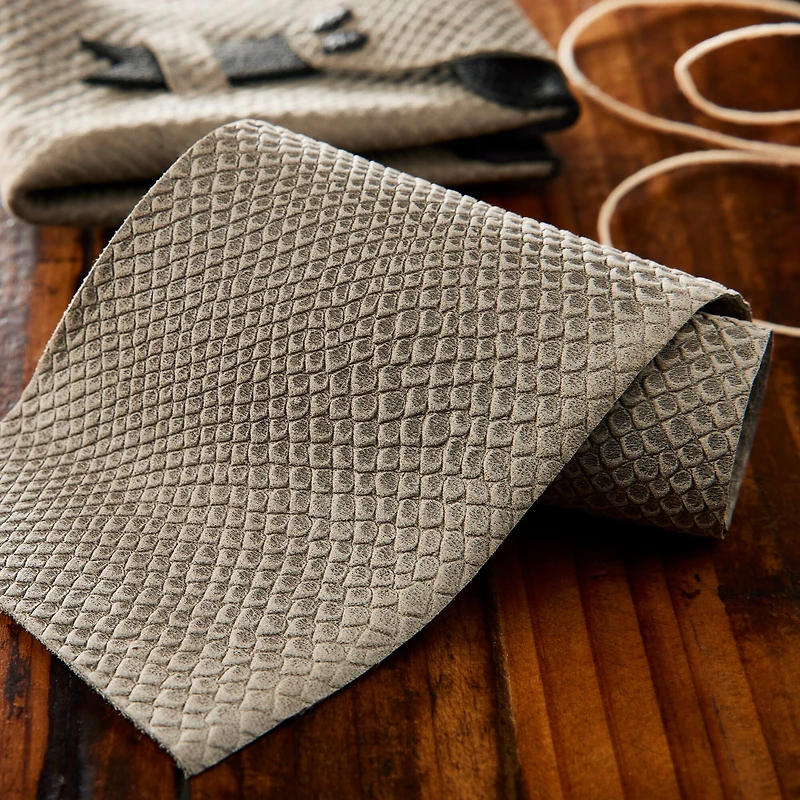 6 Pack: Gray Cobra Grain Leather Trim Piece by ArtMinds™