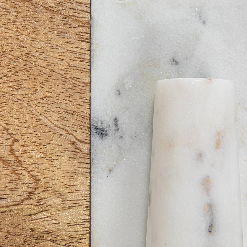 Hello Honey® Natural & White Mango Wood & Marble Cheese & Cutting Board with Inlaid Pestle