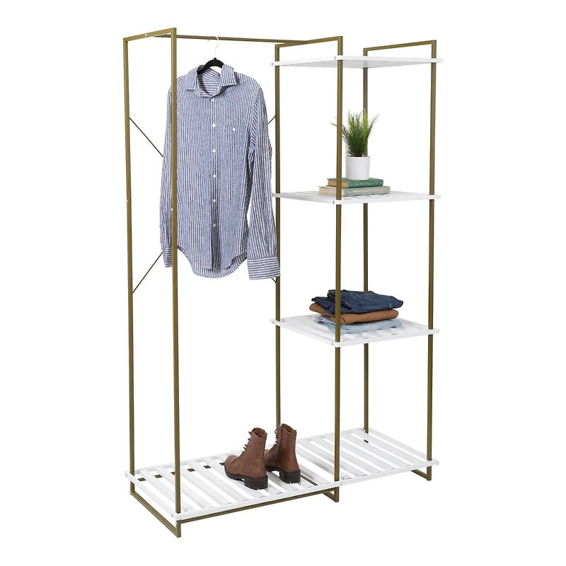 Honey Can Do Olive & White Freestanding Open Metal Closet Wardrobe