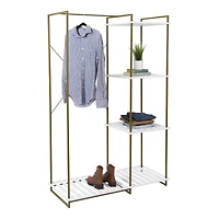 Honey Can Do Olive & White Freestanding Open Metal Closet Wardrobe