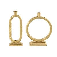 Gold Metal Tapered Candle Holder with Rectangle Base, 2ct.