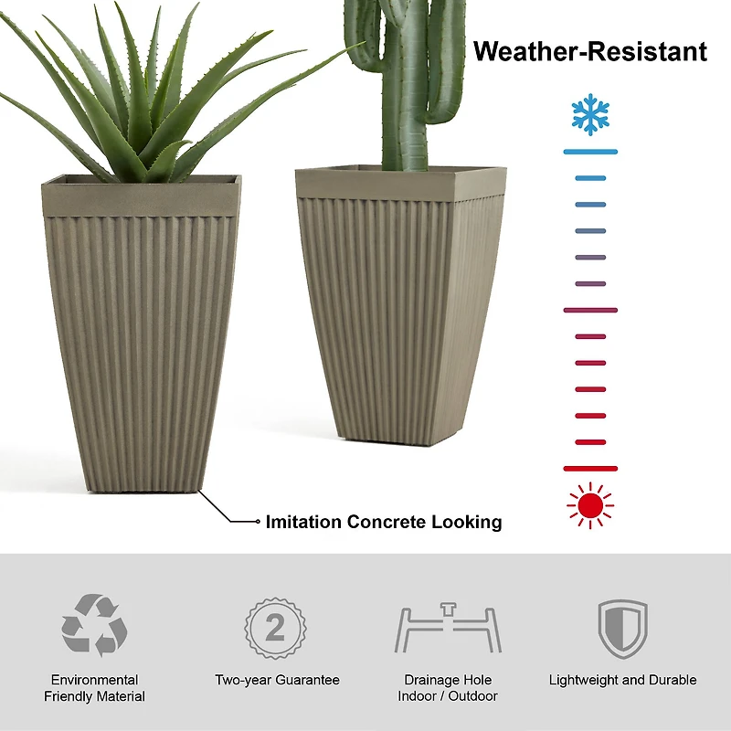 Glitzhome® 23" Eco-Friendly Oversized Faux Concrete Square Fluted Pot Planters