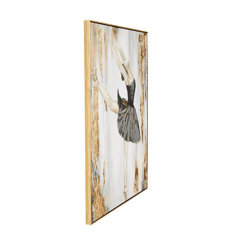 Gold Canvas Dancer Ballet Living Room Framed Wall Art with Black and Gold Foil Accents