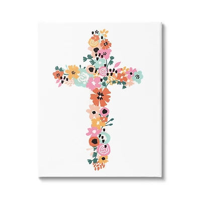 Stupell Industries Bold Flowers Cross Symbol Floral Arrangement Design Canvas Wall Art