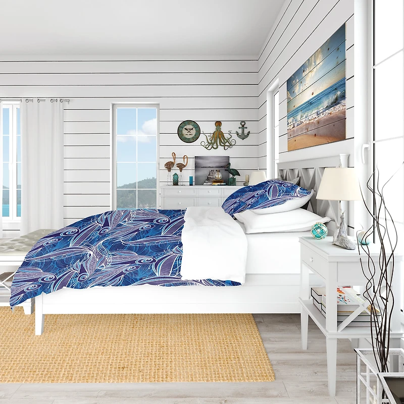 Designart 'Blue Pattern with Fantastic Fishes' Nautical & Coastal Bedding Set
