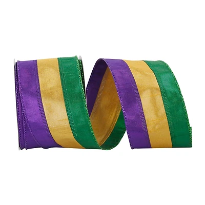 Reliant 2.5" x 10yd. Lamé Metallic Wired Mardi Gras Tri Stripe Ribbon