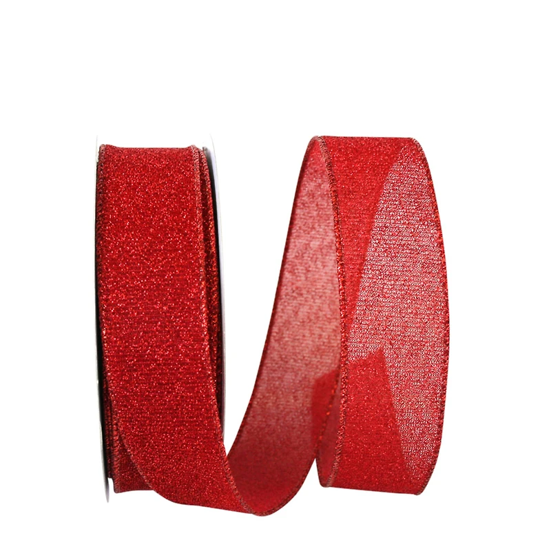 JAM Paper 1.5" x 20yd. Red Sparkle Glimmer Radiance Wired Edge Ribbon