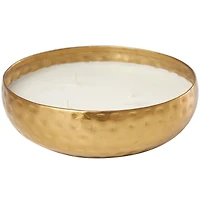 20oz. Mediterranean Fig Scented White 3 Wick Candle in Hammered Gold Bowl