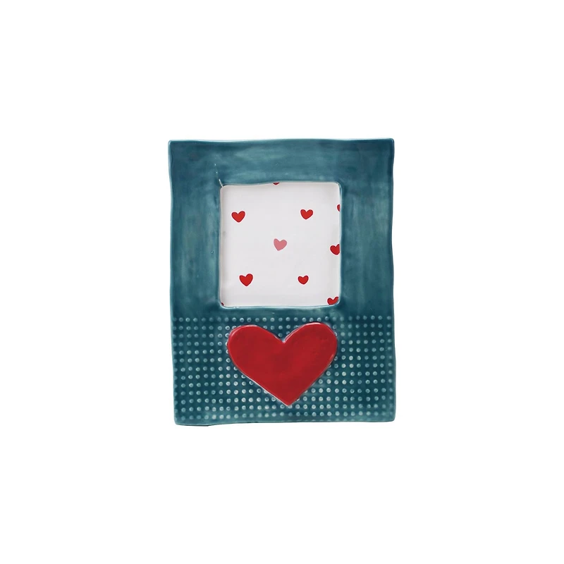 Hello Honey® Handmade Stoneware Photo Blue Frame with Red Heart
