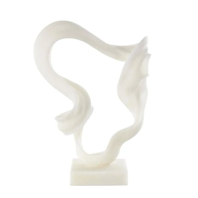 19.5" White Abstract Twisted Wave Polystone Sculpture with Elevated Base