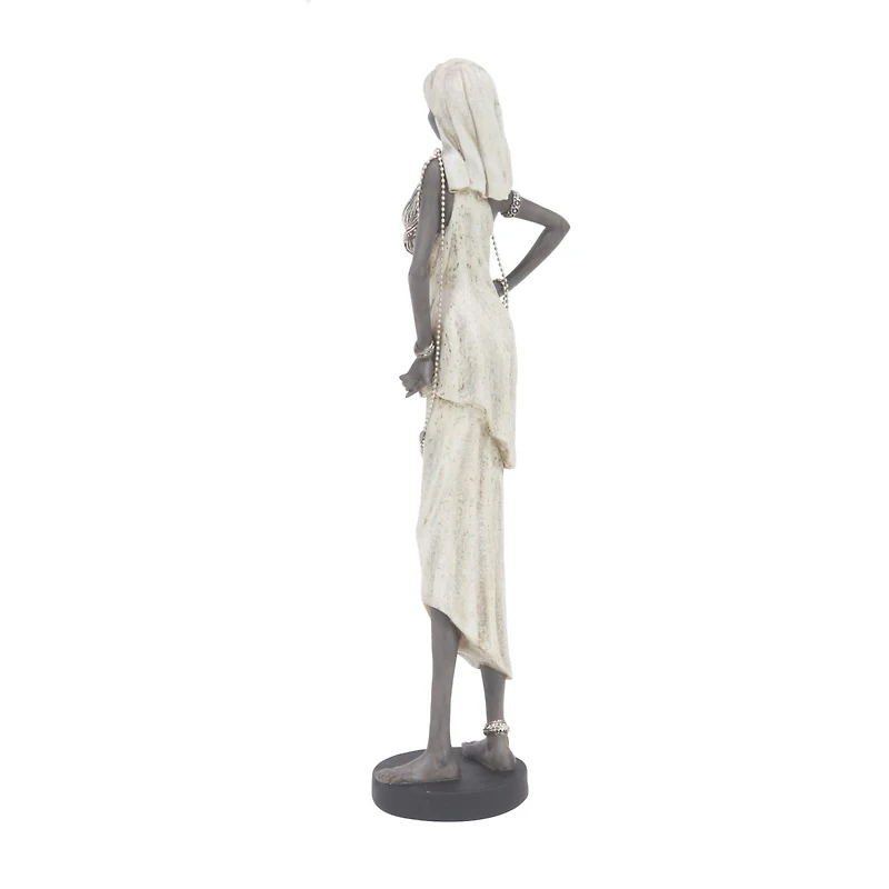 Set of 3 White Eclectic Polystone Women Sculpture 15", 20", 24"