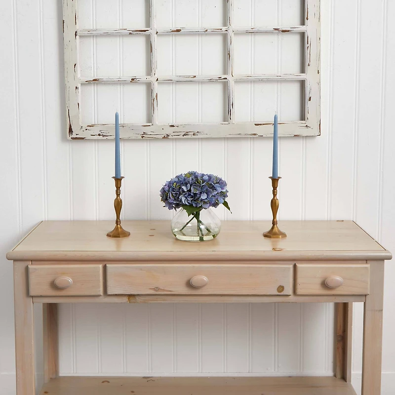 9" Blue Hydrangea Arrangement in Glass Vase