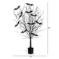 4ft. Pre-Lit Artificial Halloween Black Twig Tree with Bats and 50 Orange LED Lights