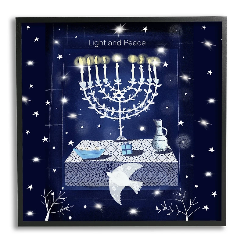 Stupell Industries Light & Peace Menorah Stars Framed Giclee Art