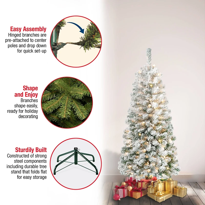 4.5ft. Pre-Lit Acacia Medium Flocked Artificial Christmas Tree, Clear Lights