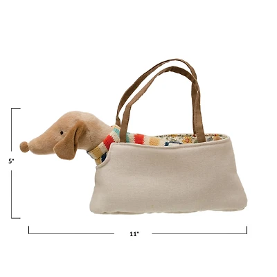 Hello Honey® 11" Cotton Removable Brown Dachshund in Dog Carrier