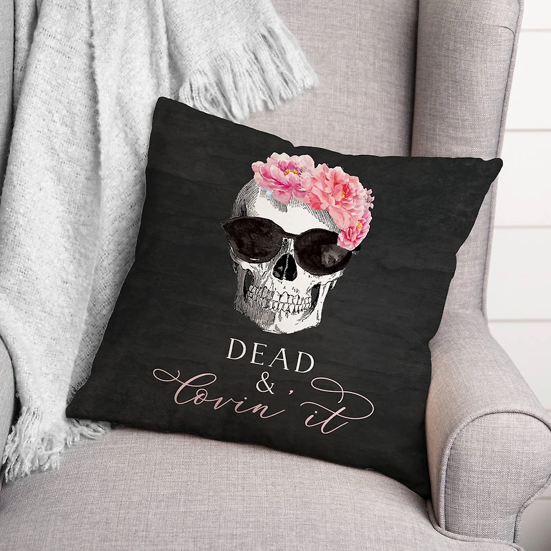 Dead & Lovin' It Skull Throw Pillow